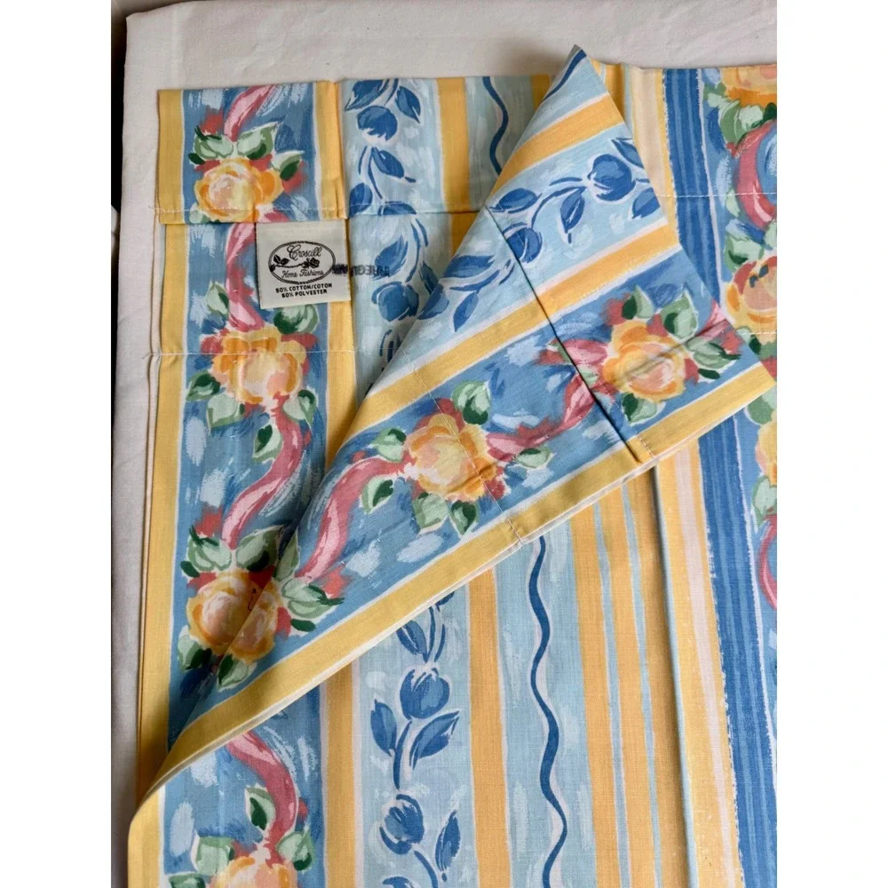 Croscill Vintage Fiesta Floral Stripe Valance Set 4 Blue Yellow French Country